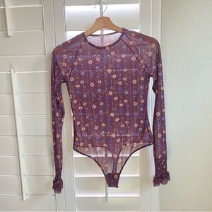 NWOT Free People Up All Night Printed Bodysuit Berry Bandit